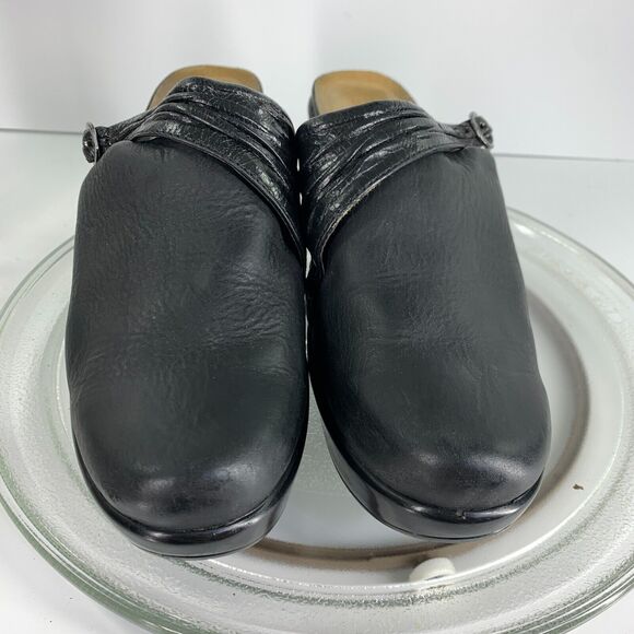 Womens Wedge Heels Naot Shoes Mule Boho Clogs Black Sz 8 Leather Slip On Buckle - Picture 3 of 13